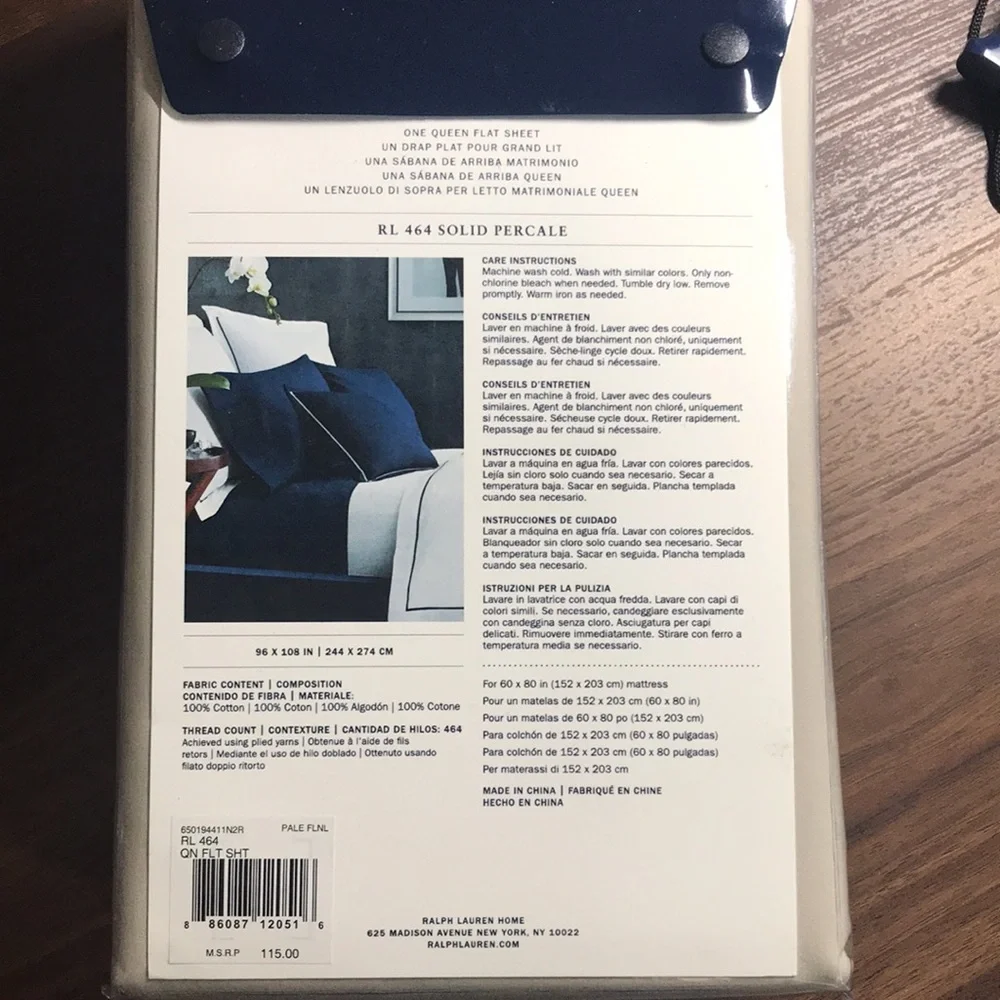 Ralph Lauren RL 464 Percale Queen Flat Sheet